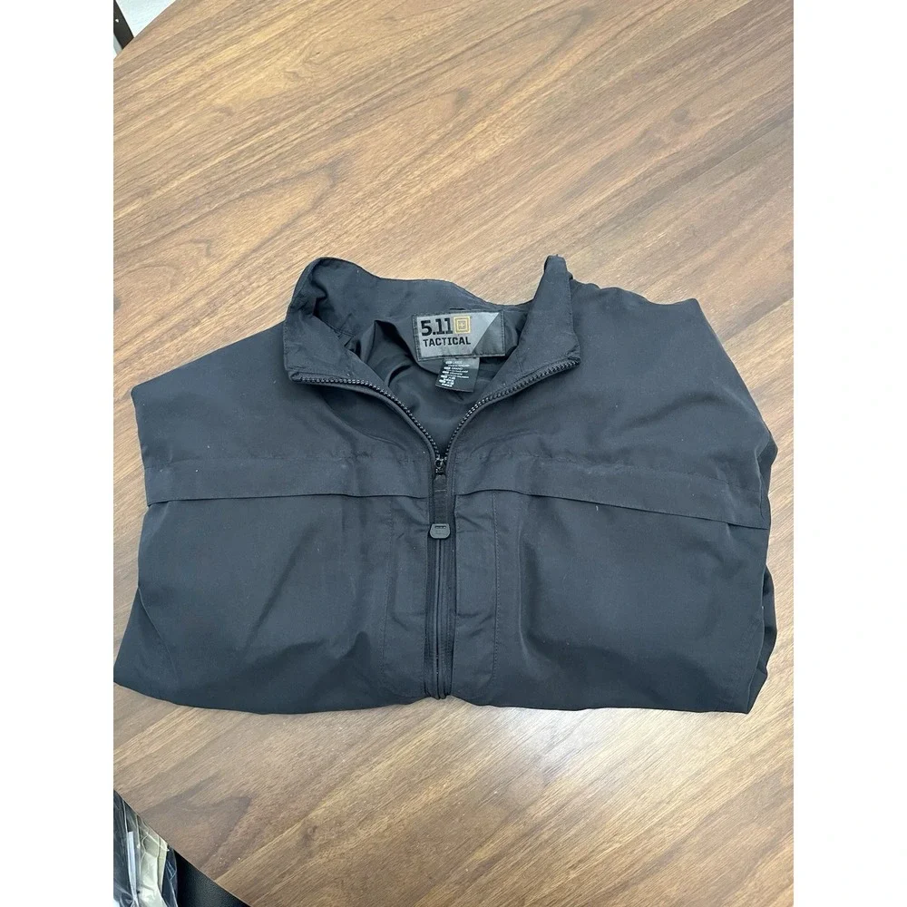 5.11 Tactical Jacket Men Large Black Lined Packable Rain Wind Resistant Full Zip